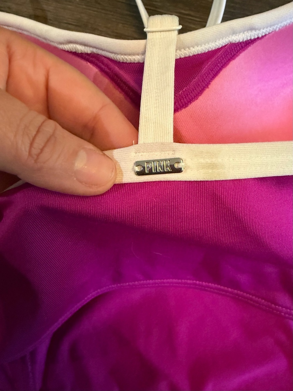 Victoria Secret PINK Preppy Sports Bra XL Bralette Solid Fuchsia White Push Up - Picture 5 of 7